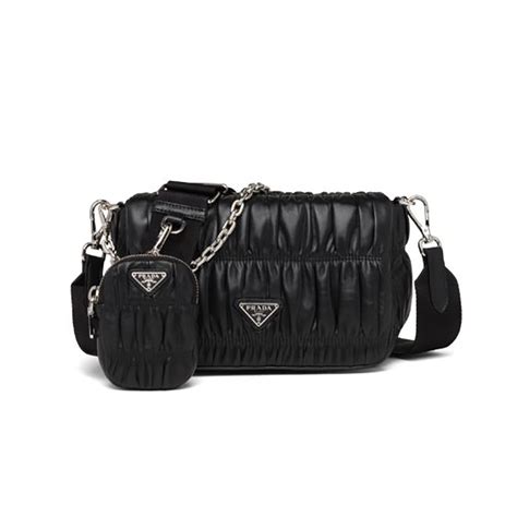 prada nappa gaufre 1|Black Gaufré nappa leather shoulder bag .